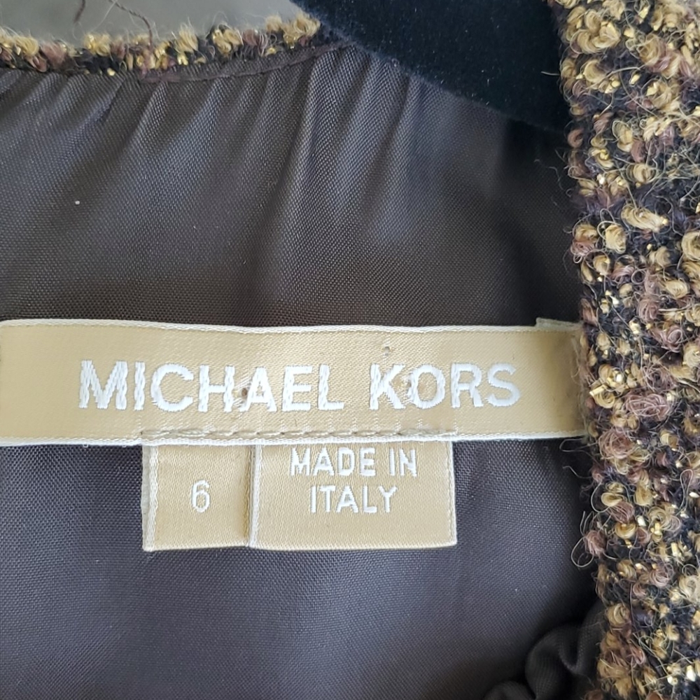 Michael Kors Brown Tweed Midi Dress with Gold Zipper Accents - Picture 7 of 7